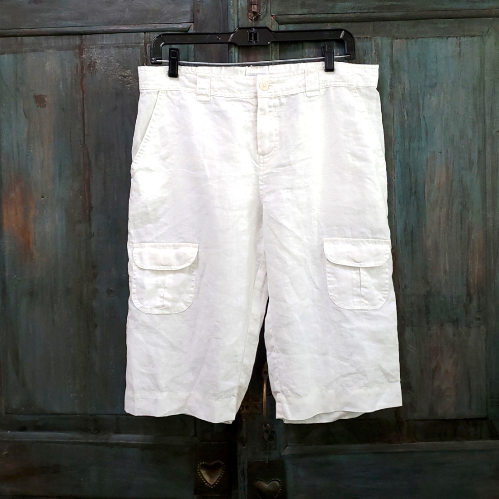 JOHNNY WAS  100% Linen Cargo Short in White, Size Various, NWOT